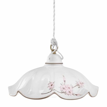 Lámpara de suspensión en hierro y cerámica ondulada decorada a mano - Belluno Viadurini