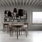 Lámpara Suspendida en Lino Antracita con Impresión de Diseño Interno 2 Tamaños - Bramosia Viadurini