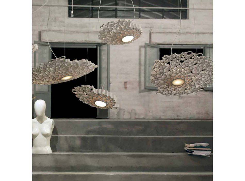 Lámpara Suspendida en Tecnopolímero Diseño Blanco o Dorado 2 Dimensiones - Catedral Viadurini