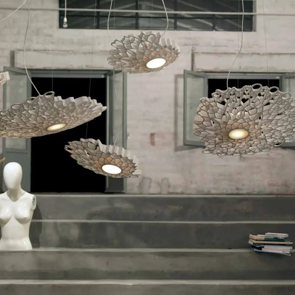 Lámpara Suspendida en Tecnopolímero Diseño Blanco o Dorado 2 Dimensiones - Catedral Viadurini