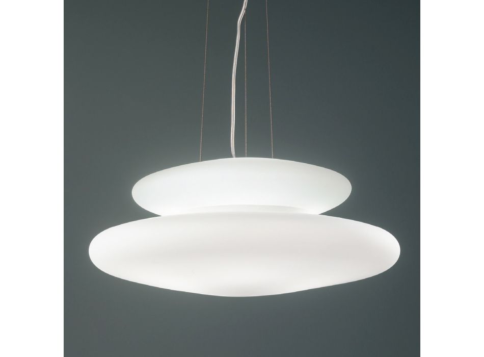 Lámpara colgante de vidrio blanco soplado y metal cromado - Illumina Viadurini