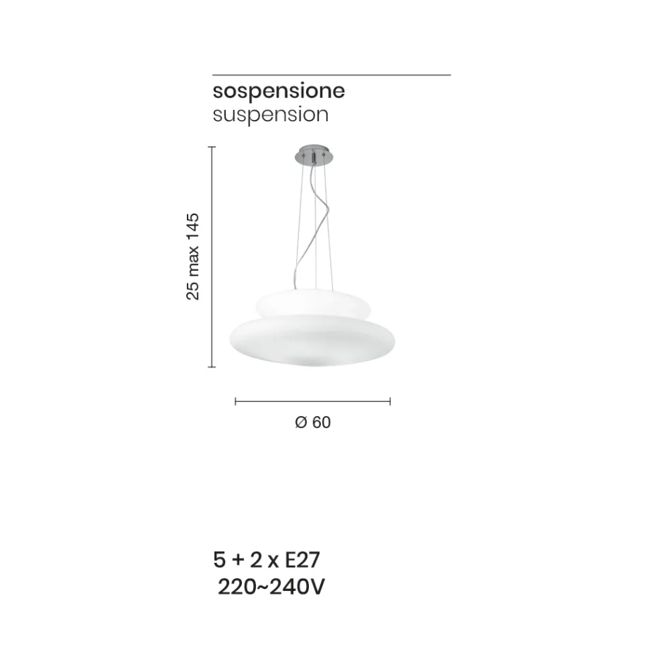 Lámpara colgante de vidrio blanco soplado y metal cromado - Illumina Viadurini