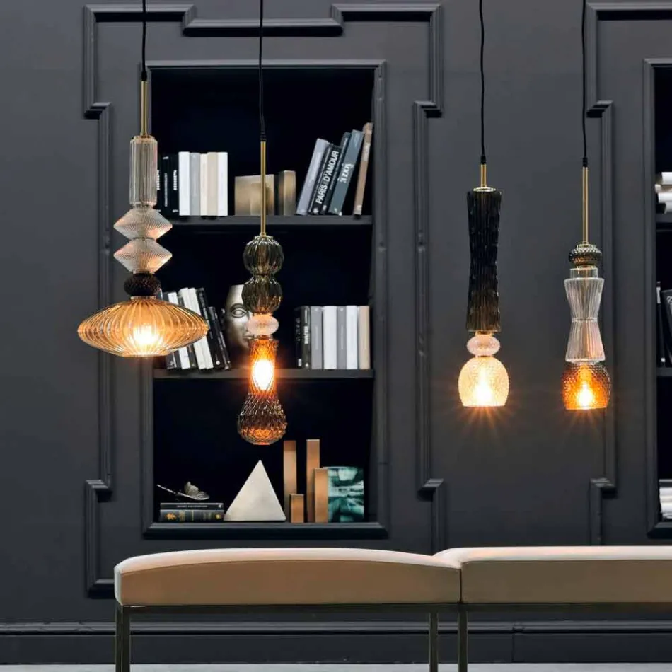 Lámpara colgante de cristal de Murano con cable textil Made in Italy - Missi Viadurini