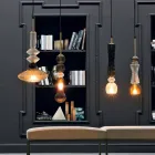 Lámpara suspendida en cristal de Murano y tela Made in Italy - Missi Viadurini