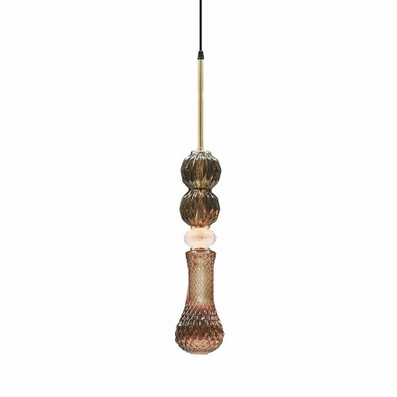 Lámpara suspendida en cristal de Murano y tela Made in Italy - Missi Viadurini