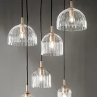 Lámpara de suspensión de vidrio soplado a rayas y metal pintado - Giuliano Viadurini