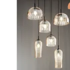 Lámpara de suspensión de vidrio soplado a rayas y metal pintado - Giuliano Viadurini