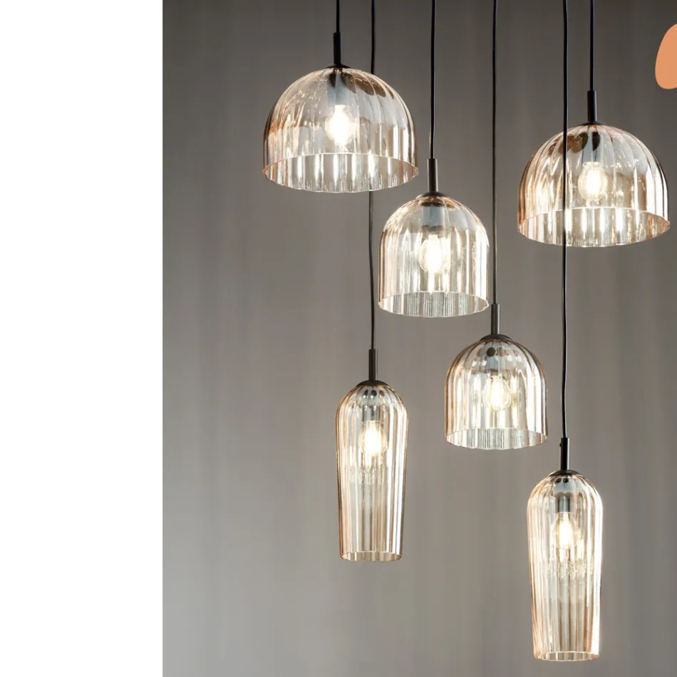 Lámpara de suspensión de vidrio soplado a rayas y metal pintado - Giuliano Viadurini