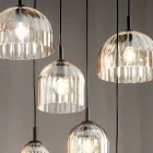 Lámpara de suspensión de vidrio soplado a rayas y metal pintado - Giuliano Viadurini