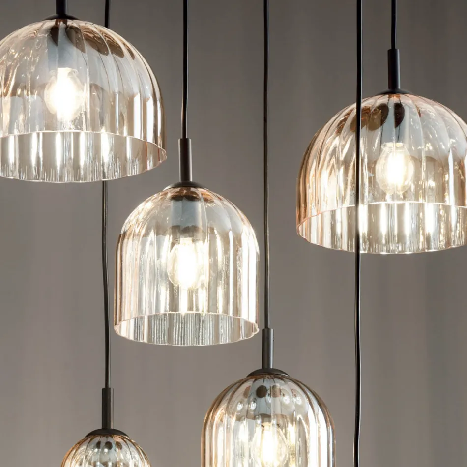 Lámpara de suspensión de vidrio soplado a rayas y metal pintado - Giuliano Viadurini