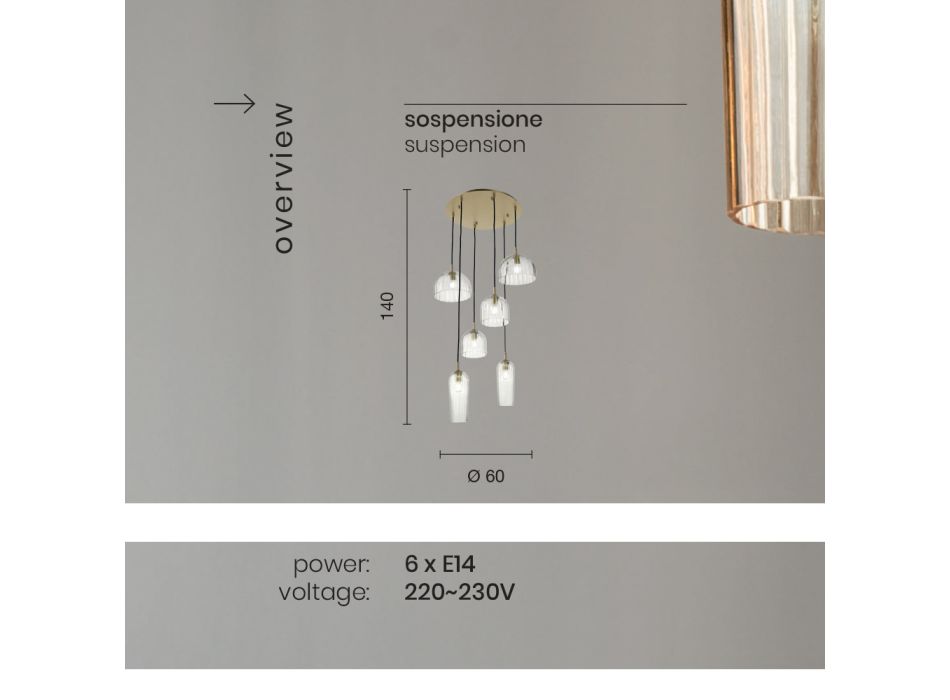 Lámpara de suspensión de vidrio soplado a rayas y metal pintado - Giuliano Viadurini
