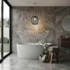 Lámpara colgante de cristal veneciano y metal cromado, fabricada en Italia - Calima Viadurini