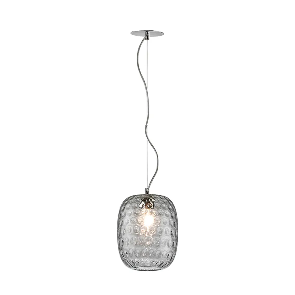 Lámpara colgante de cristal veneciano y metal cromado, fabricada en Italia - Calima Viadurini