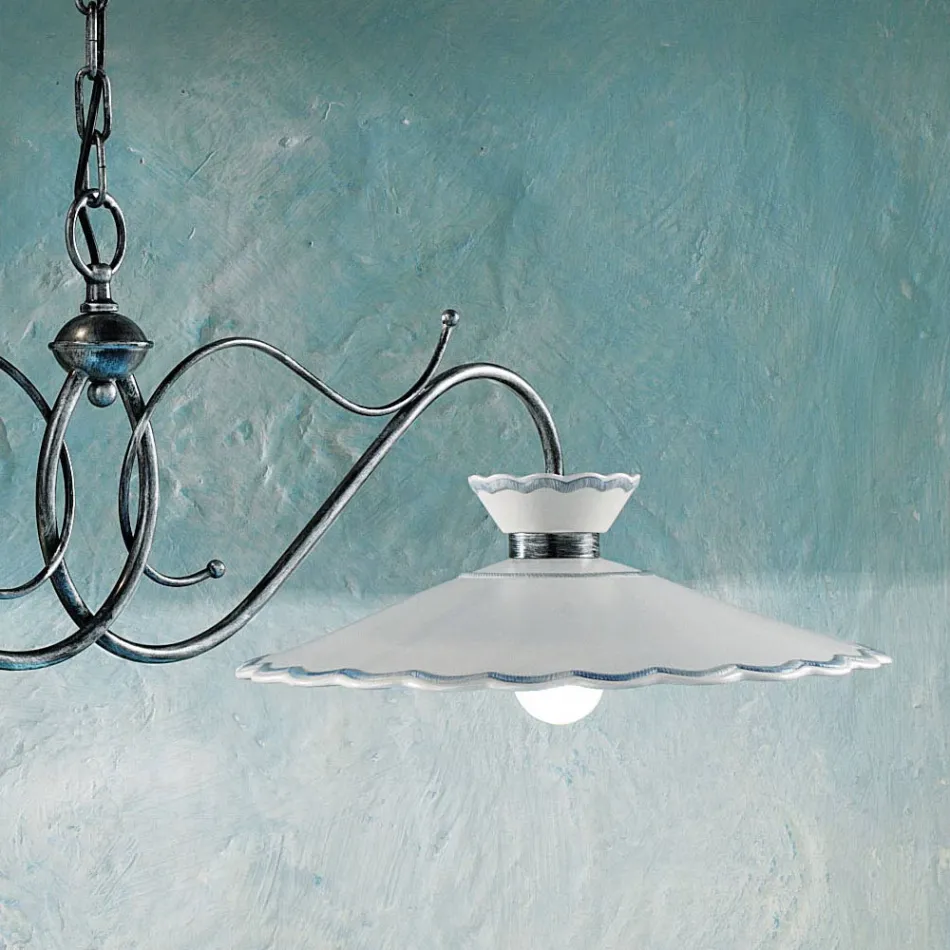 Lámpara Suspendida Lineal 2 Luces Cerámica Efecto Bordado Artesanal - Ravenna Viadurini