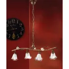 Lámpara de Suspensión Lineal 4 Luces en Hierro, Vidrio y Cerámica Rosas - Siena Viadurini