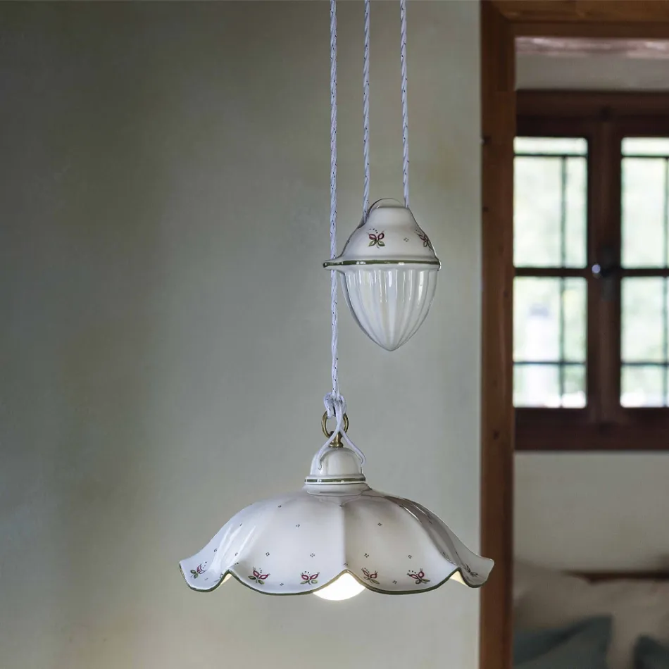 Lámpara colgante Ups and Down de cerámica ondulada decorada a mano - Belluno Viadurini