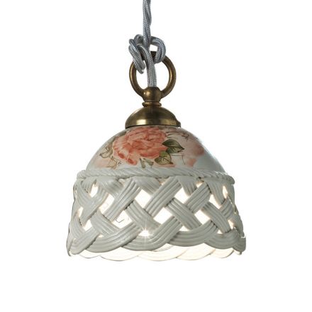 Lámpara colgante redonda de cerámica perforada decorada a mano - Verona Viadurini
