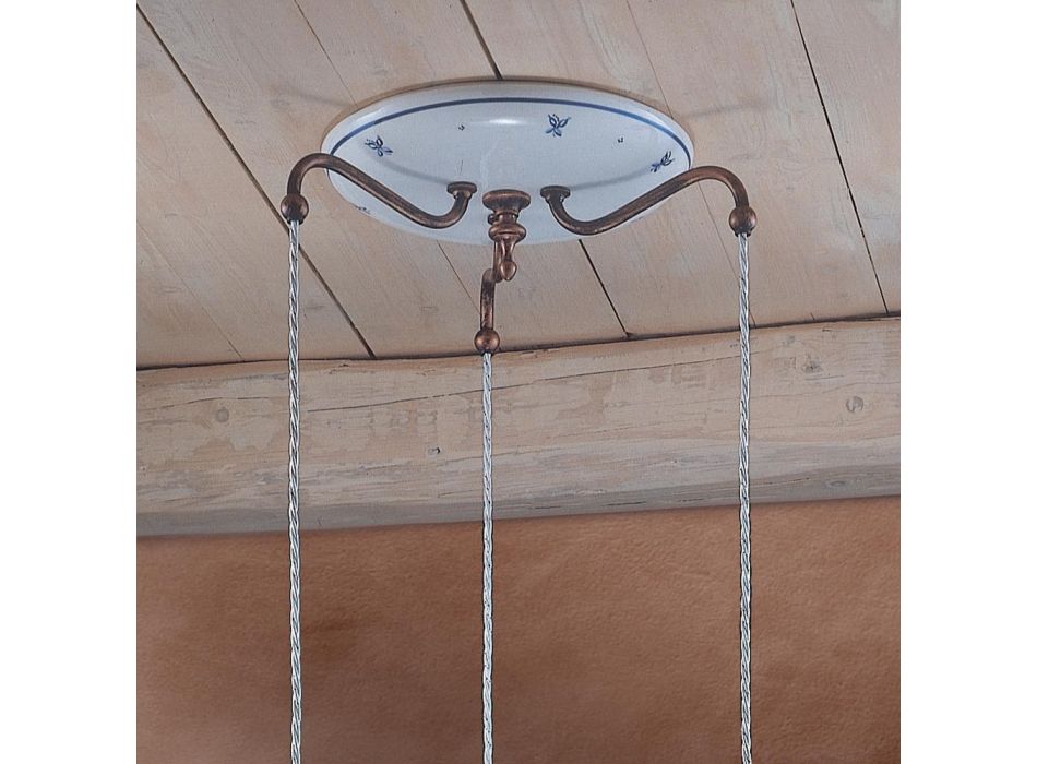 Lámpara colgante redonda en hierro, vidrio, cerámica pintada a mano - Ferrara Viadurini