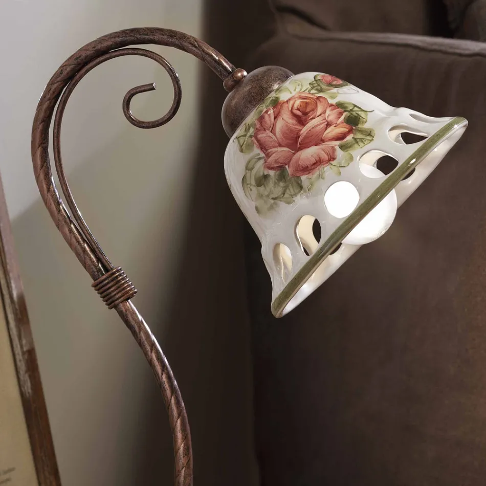 Lámpara de mesa en metal y cerámica hecha a mano con Passanastri - Nápoles Viadurini