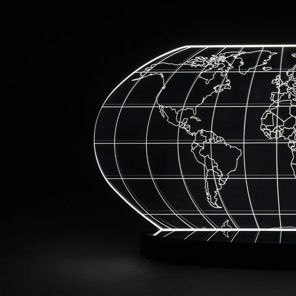 Lámpara de mesa Led Planisphere en cristal acrílico grabado con láser - Rihanna Viadurini