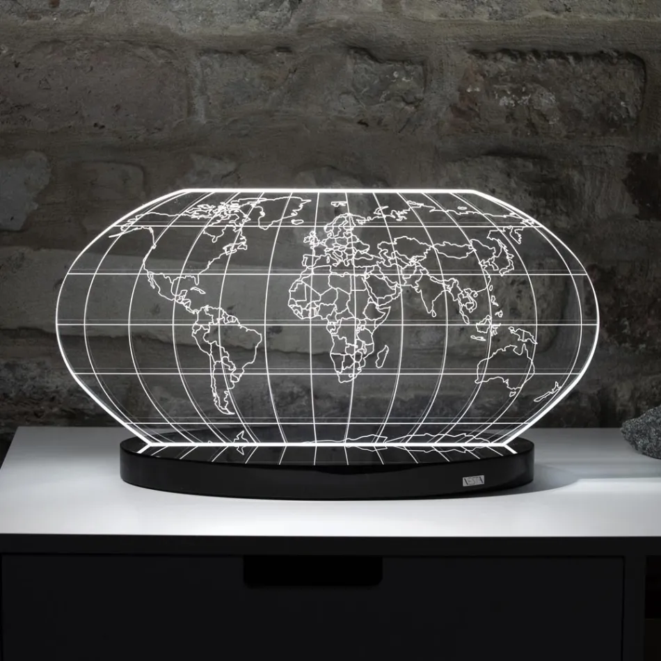 Lámpara de mesa Led Planisphere en cristal acrílico grabado con láser - Rihanna Viadurini
