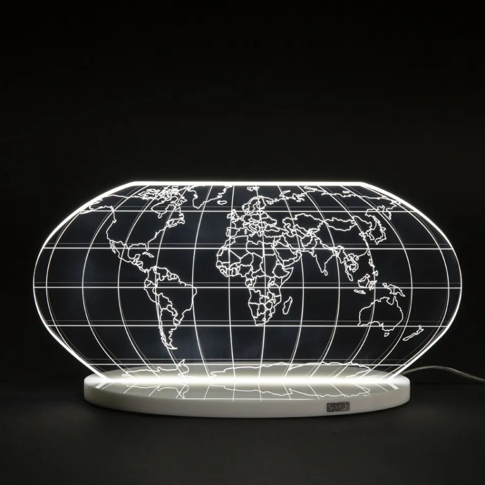 Lámpara de mesa Led Planisphere en cristal acrílico grabado con láser - Rihanna Viadurini