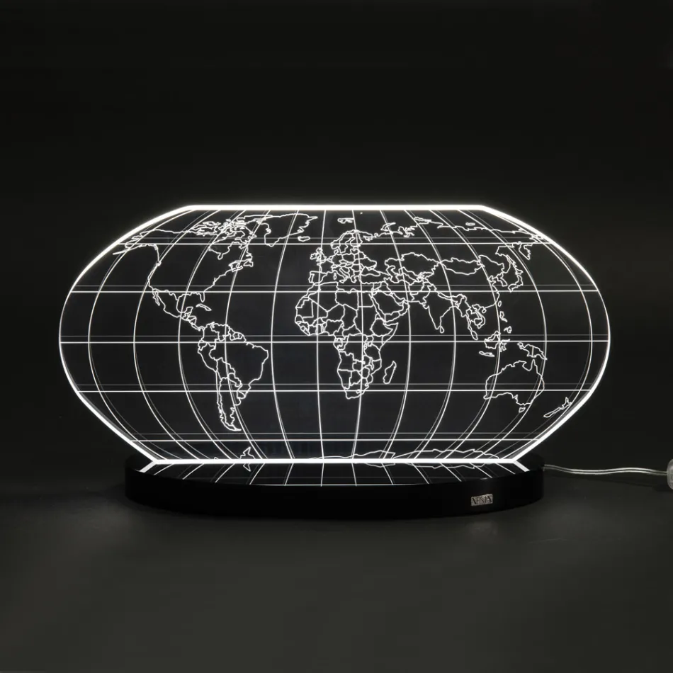 Lámpara de mesa Led Planisphere en cristal acrílico grabado con láser - Rihanna Viadurini