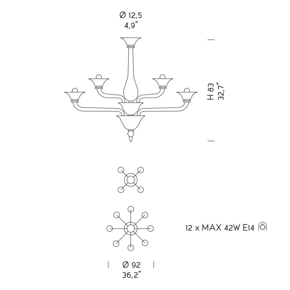 Araña de cristal veneciano 12 luces Made in Italy - Ismail Viadurini