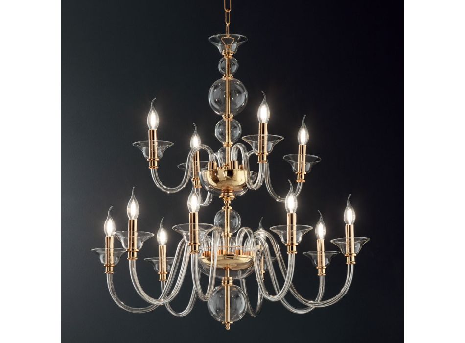 Araña clásica 12 luces en vidrio y metal italiano hecho a mano - Memore Viadurini