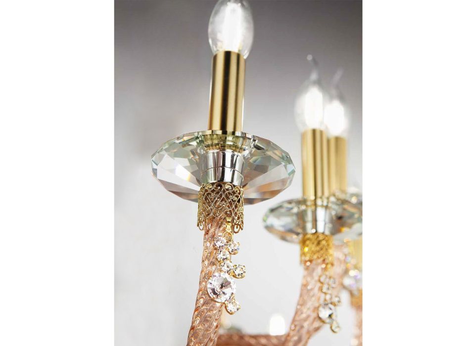 Araña clásica de 12 luces en vidrio soplado y detalles hechos a mano - Phaedra Viadurini