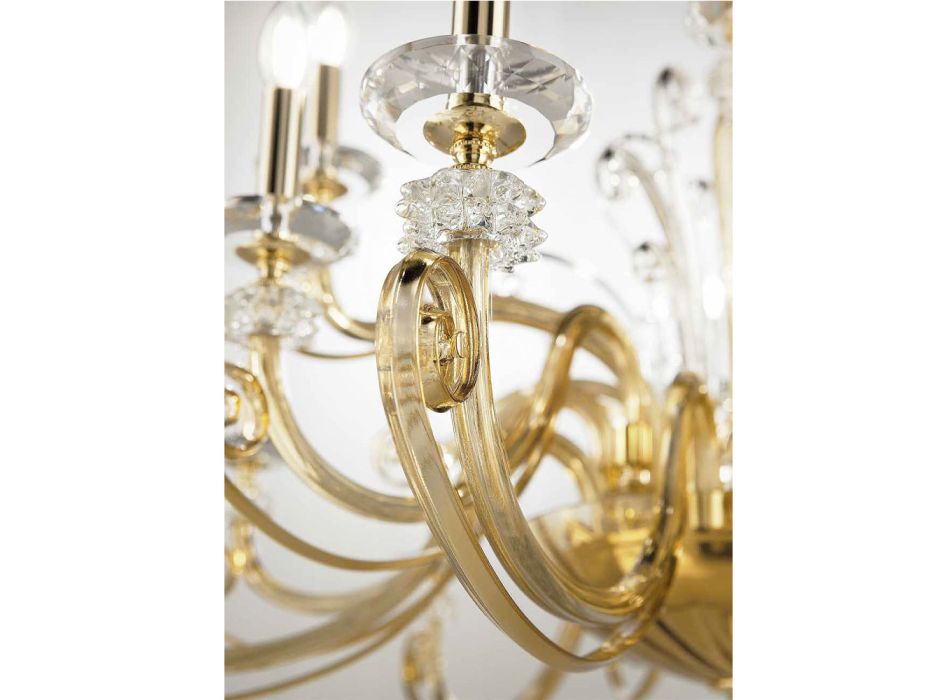 Araña de 12 luces en vidrio soplado y cristal de lujo clásico - Cassea Viadurini