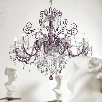 Araña de cristal veneciano de amatista de 12 luces Made in Italy - Florentino