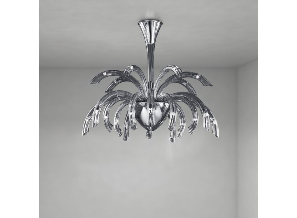 Araña de 15 luces en vidrio veneciano y metal cromado Made in Italy - Jason Viadurini