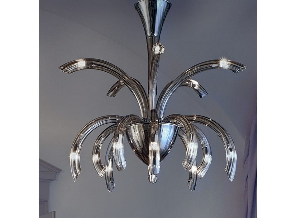Araña de 15 luces en vidrio veneciano y metal cromado Made in Italy - Jason Viadurini