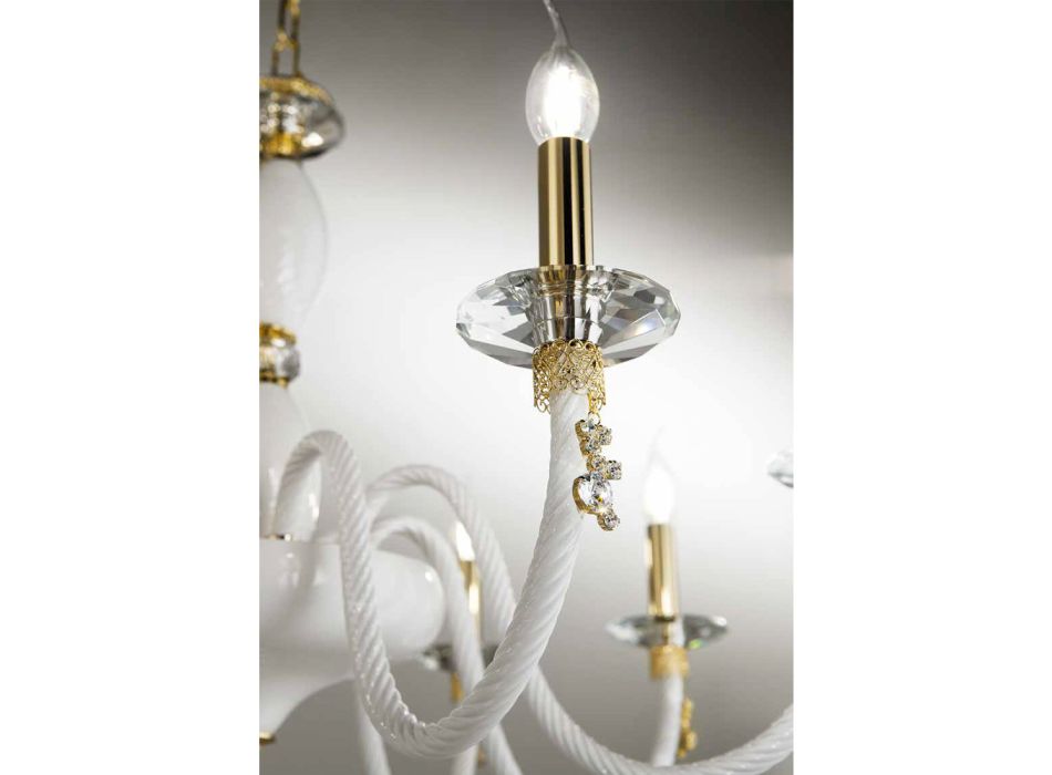 Araña clásica de 18 luces en vidrio soplado y detalles hechos a mano - Phaedra Viadurini