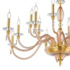 Araña clásica de 18 luces en vidrio soplado y detalles hechos a mano - Phaedra Viadurini
