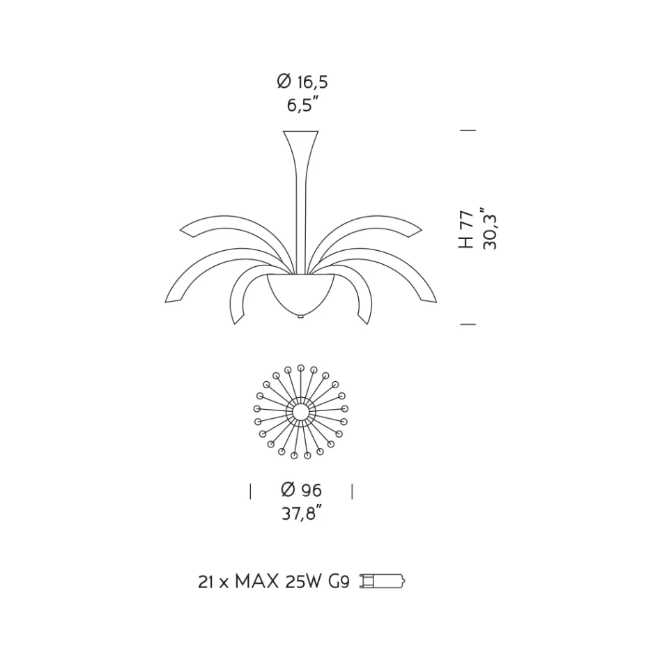Lámpara de araña 21 luces en vidrio veneciano artesanal y metal - Jason Viadurini