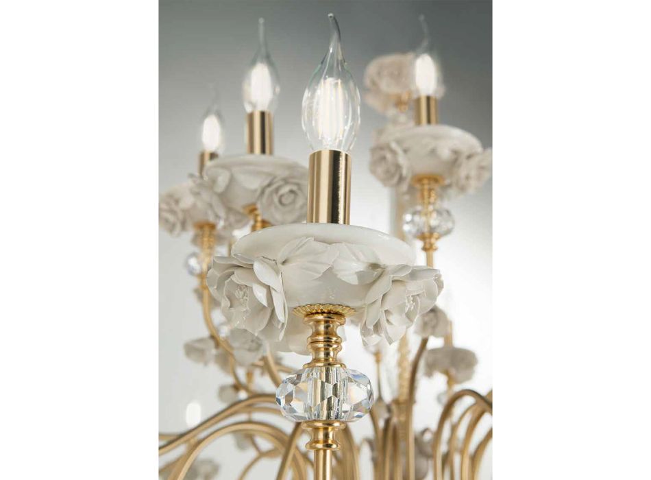 Araña clásica de 24 luces en porcelana y vidrio soplado de lujo - Eteria Viadurini