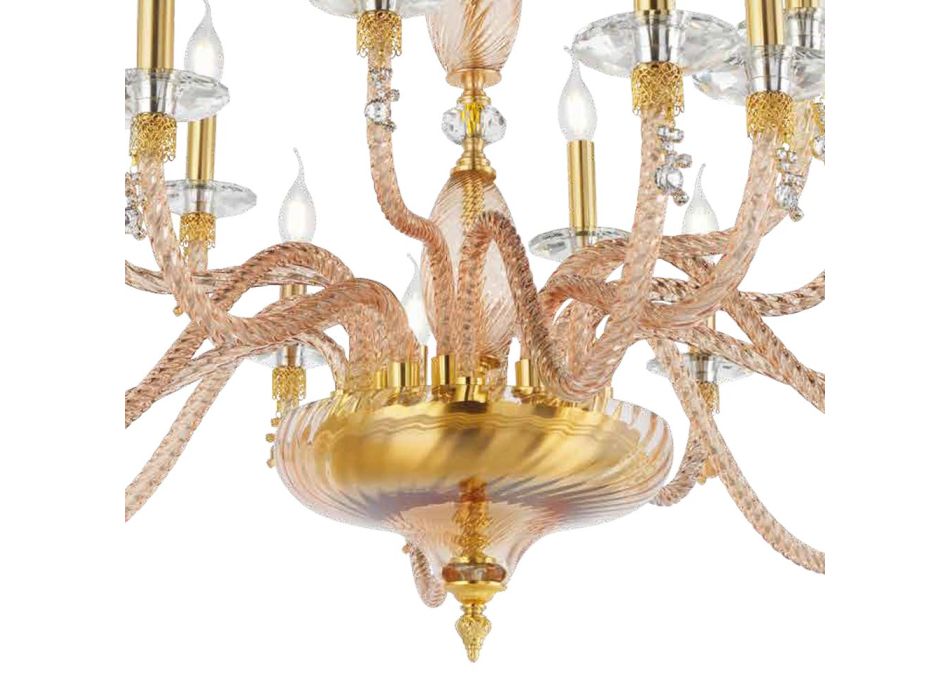 Araña clásica de 24 luces en vidrio soplado y detalles hechos a mano - Phaedra Viadurini
