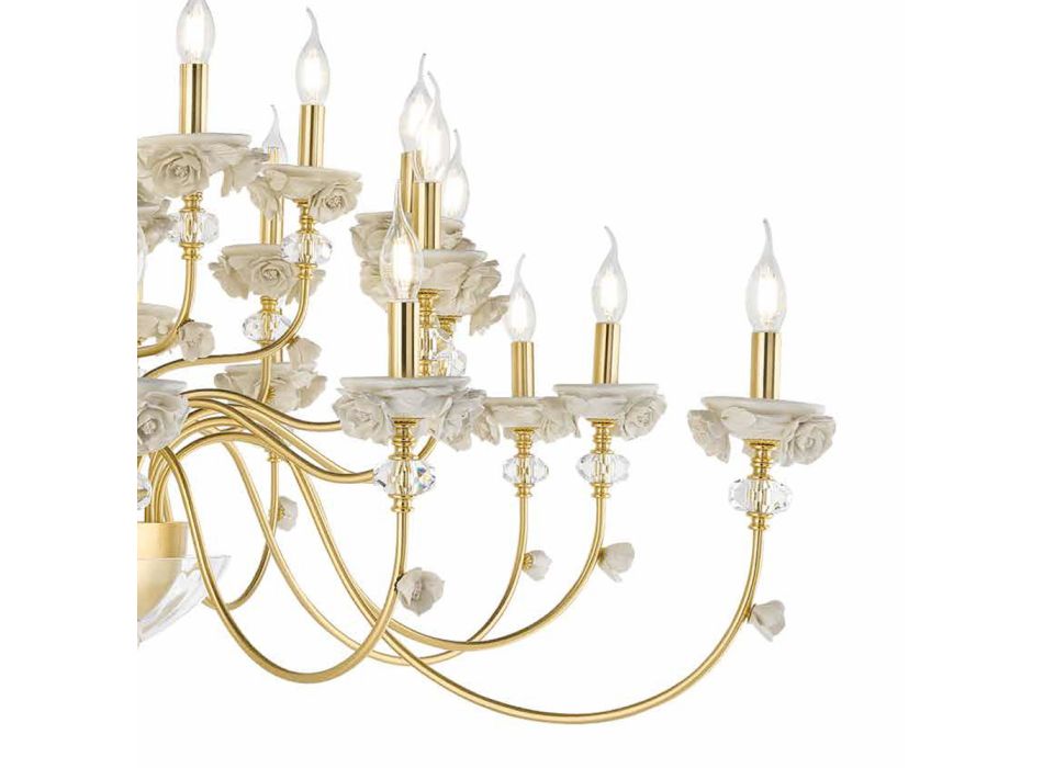 Lámpara de araña clásica de 30 luces en porcelana y vidrio soplado de lujo - Eteria Viadurini