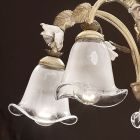 Araña de 5 luces en hierro y vidrio arenado con rosas de cerámica - Siena Viadurini