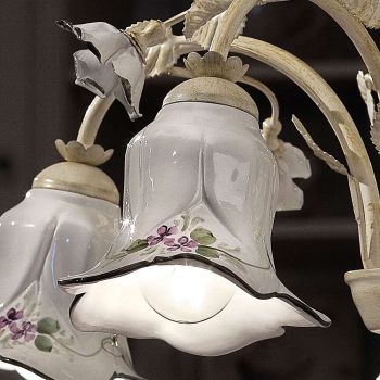Araña de 5 luces en metal y cerámica decorada a mano y rosas - Pisa
