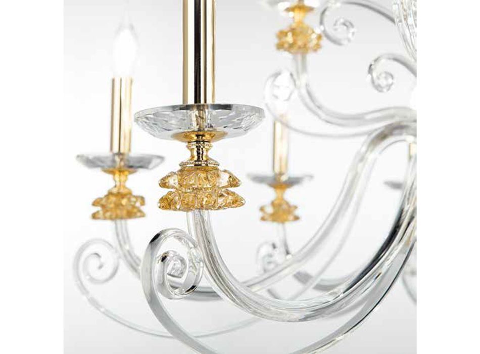 Araña de 6 luces en vidrio soplado y cristal de lujo clásico - Cassea Viadurini