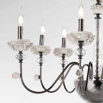 Araña clásica de 8 luces en porcelana y vidrio soplado de lujo - Eteria