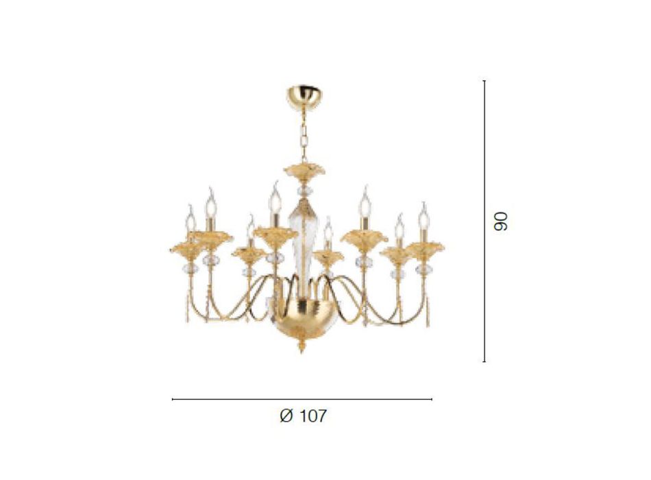 Araña clásica de 8 luces en vidrio, cristal y metal de lujo - Flanders