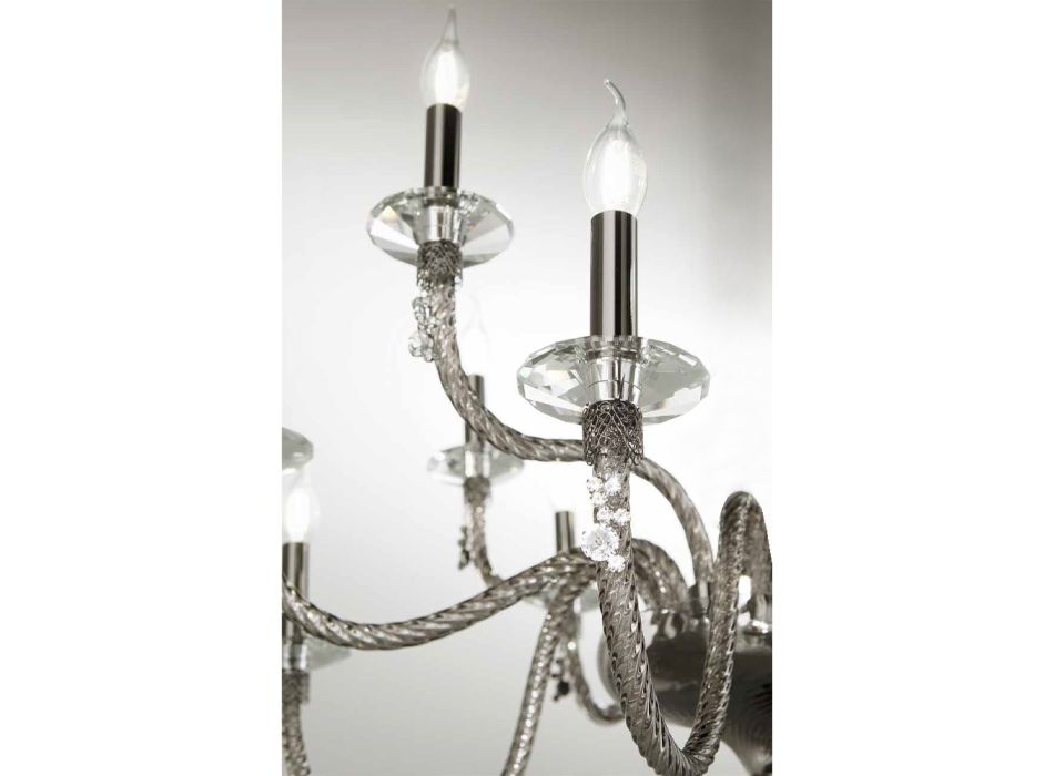 Araña clásica de 8 luces en vidrio soplado y detalles hechos a mano - Phaedra Viadurini