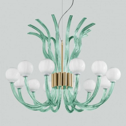 Lámpara de araña artesanal de vidrio con 12 luces de Venecia, Made in Italy - Antonietta Viadurini