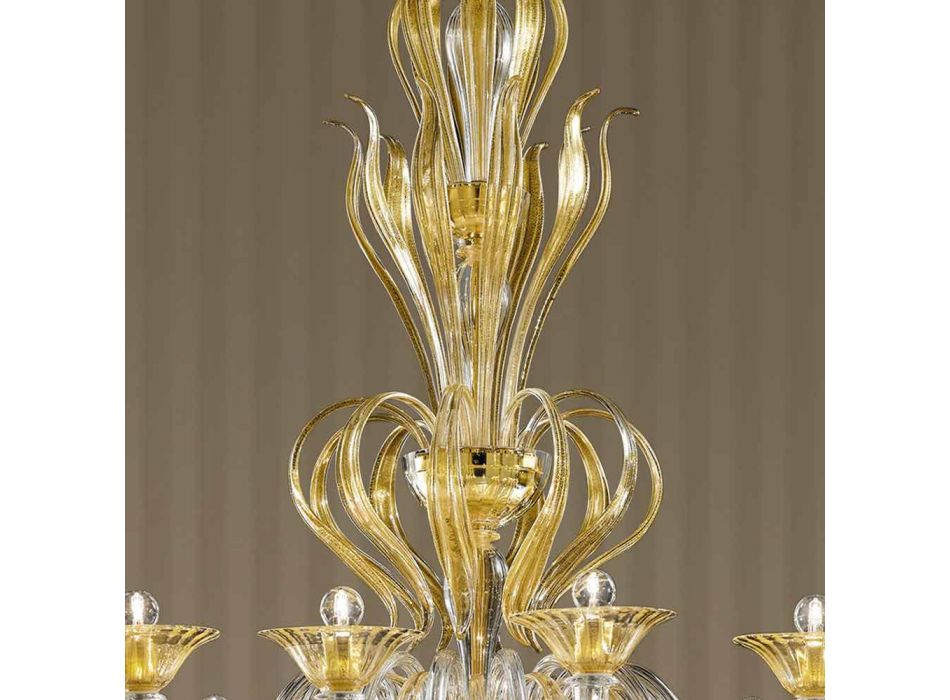 Lámpara de araña de cristal veneciano hecha a mano con 16 luces, Made in Italy - Agustina Viadurini