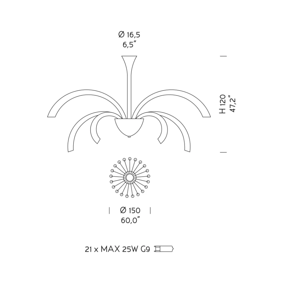 Araña de cristal veneciano de 21 luces hecha a mano en Italia - Jason Viadurini