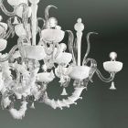Lámpara de araña con 27 luces en vidrio veneciano blanco, hecha a mano en Italia - Regina Viadurini